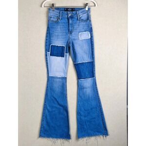 Y2K Patchwork Flare Jeans Womens 25 Boho Festival Hippie Retro Low Rise